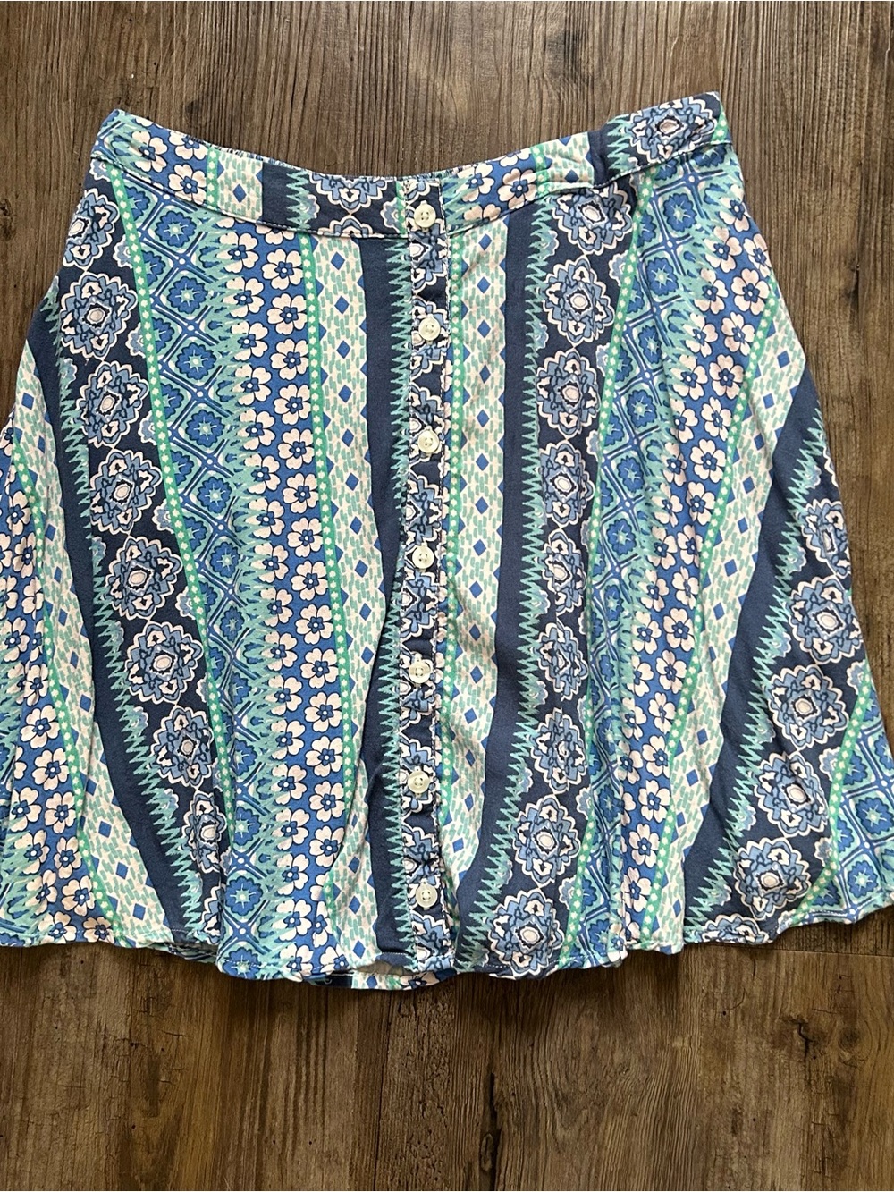 Button-Front Floral Stripe Skirt